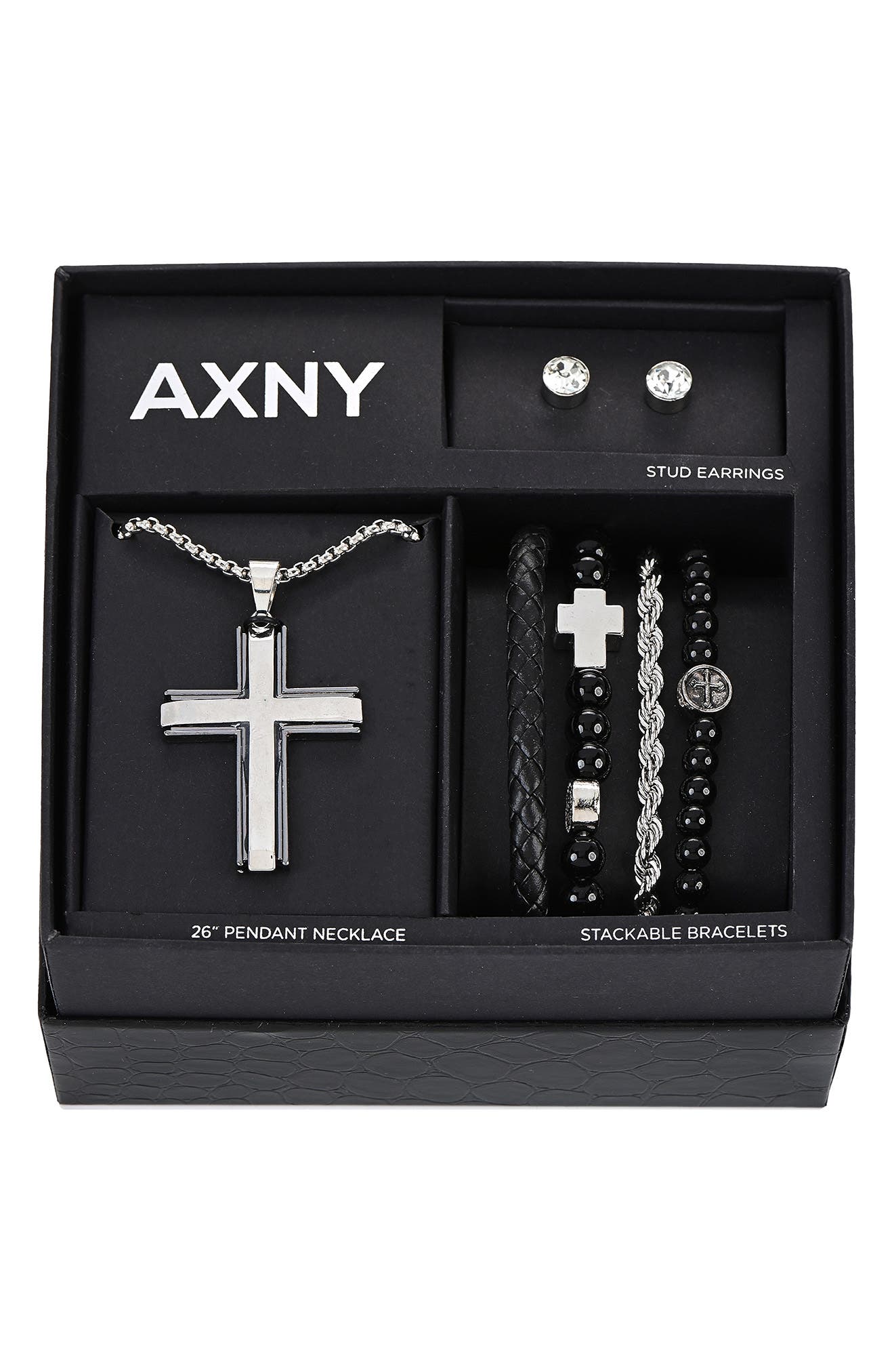 AMERICAN EXCHANGE Men's Cross Pendant Necklace, Bracelets & Earrings Gift Set