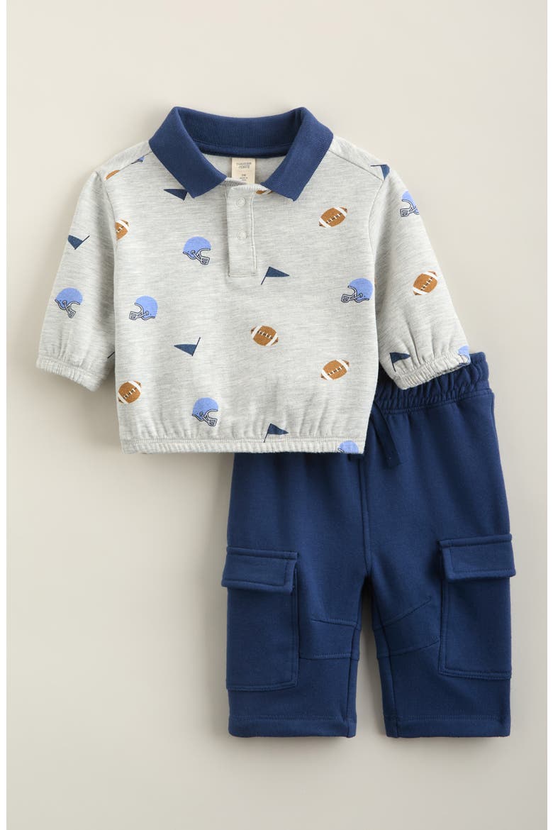 Cozy Polo & Cargo Pants Set, Main, color, GREY HEATHER SPORTY- NAVY