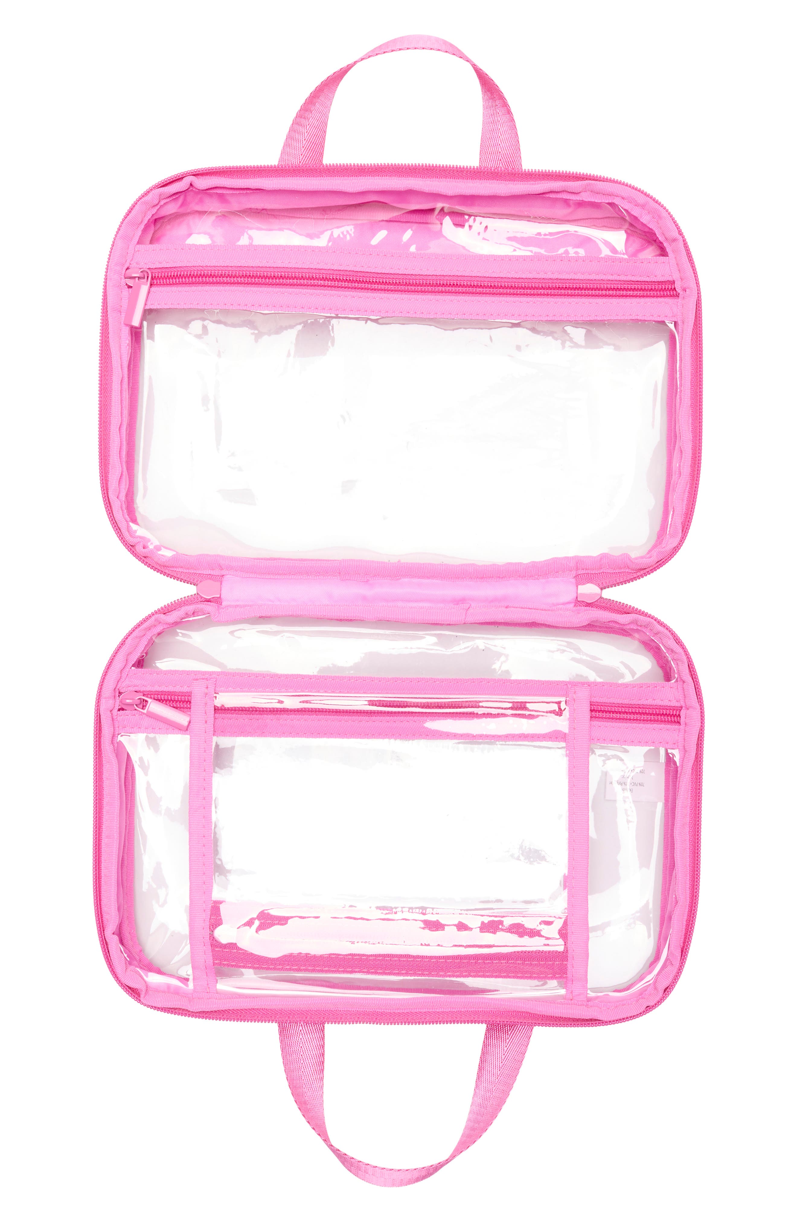 Box Quilted Clear Toiletry Case, Alternate, color, HOT PINK