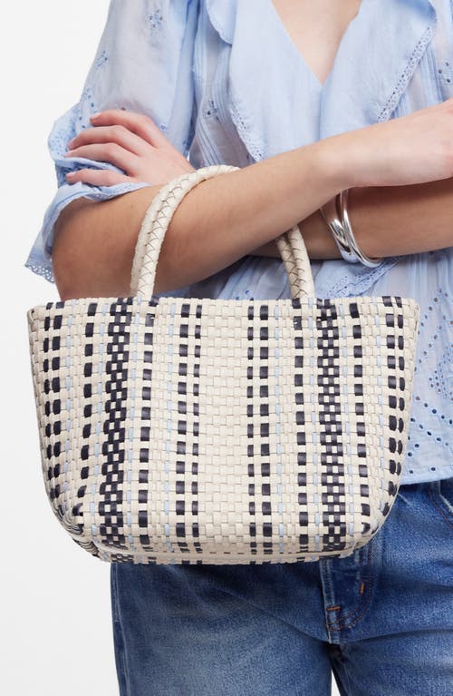 Madewell Leather Stripe Mini Woven Tote In Brown