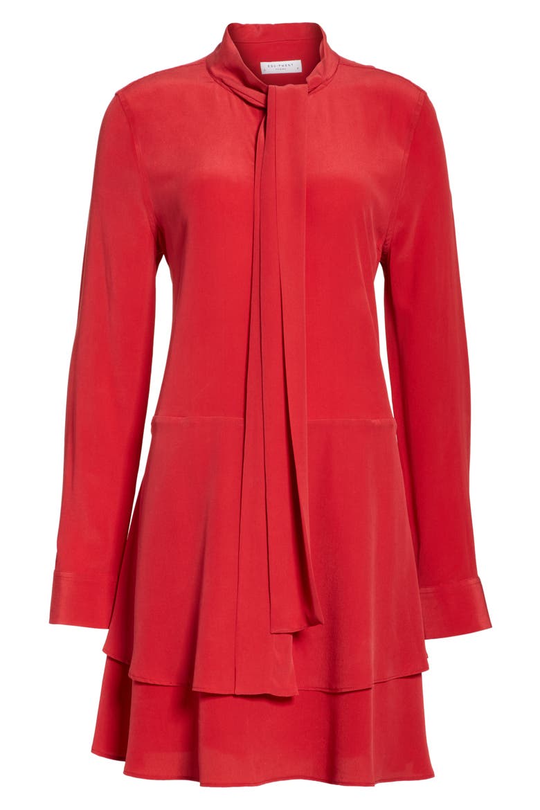 Natalia Tie Neck Silk Dress, Alternate, color, RED NOUVEAU