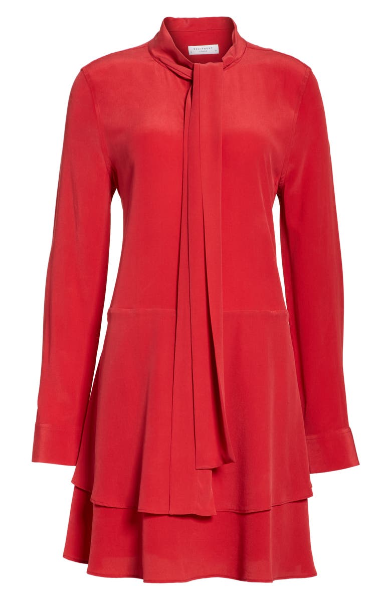 Equipment Natalia Tie Neck Silk Dress, Alternate, color, 