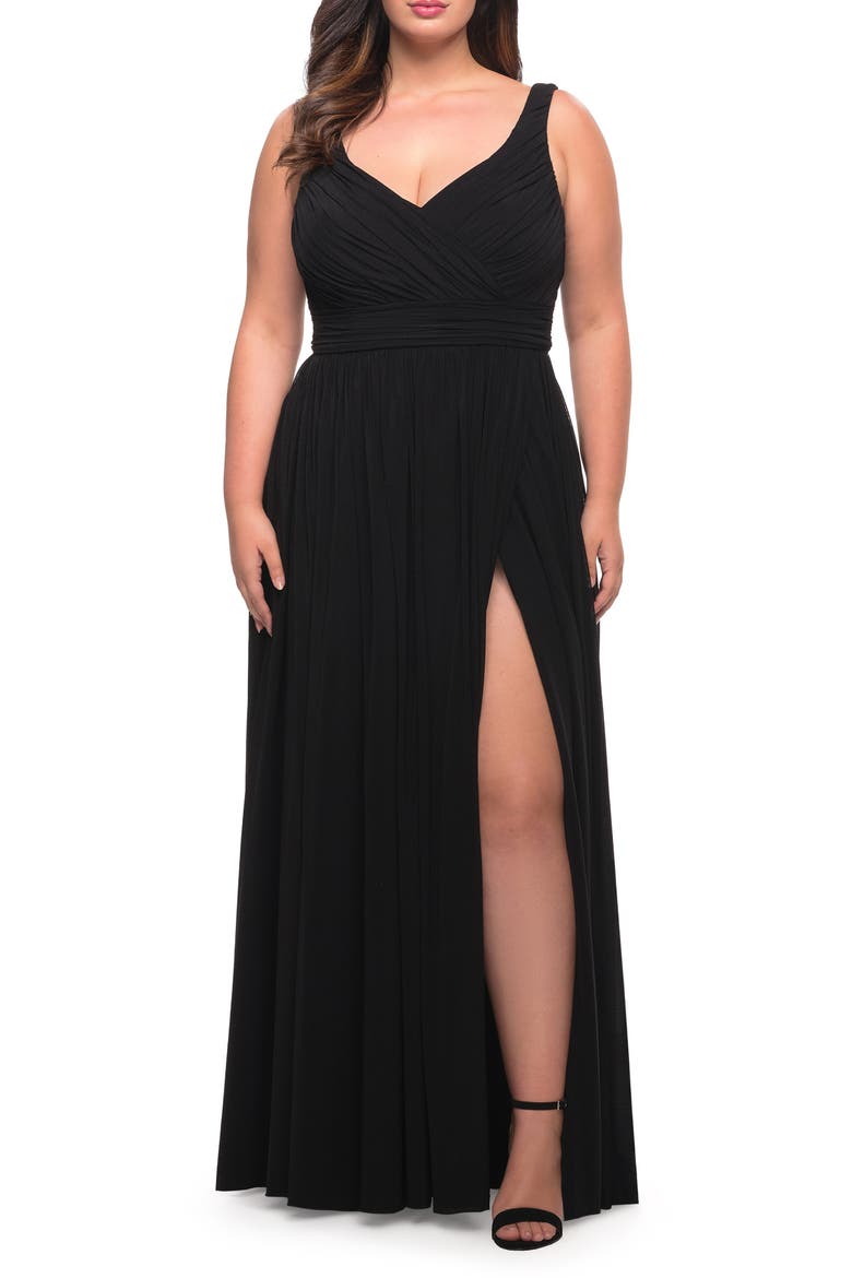 Plus Size Long Gown, Main, color, BLACK