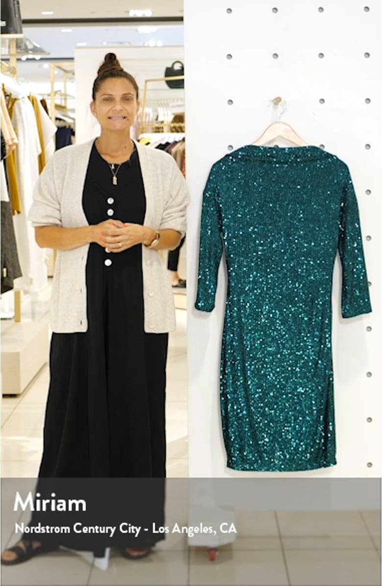 Badgley Mischka Sequin Drape Back Party Dress, sales video thumbnail