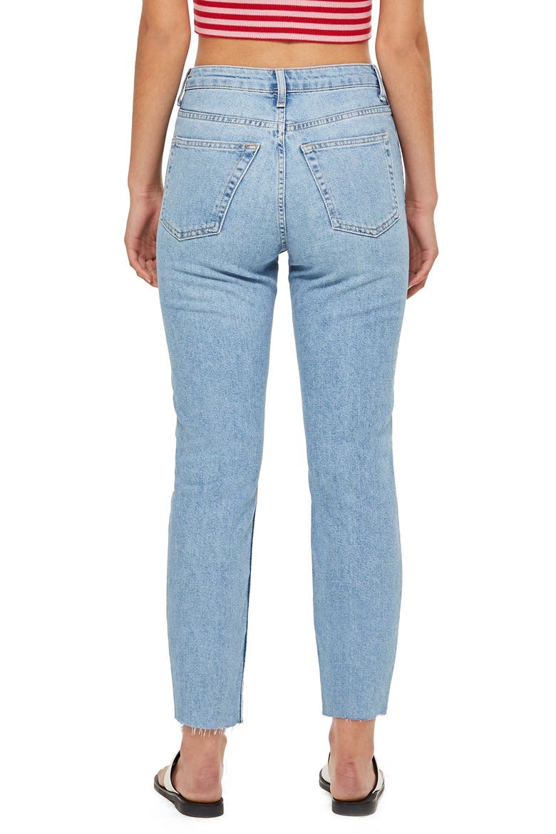 High Waist Raw Hem Straight Leg Jeans, Alternate, color, BLEACH STONE DENIM