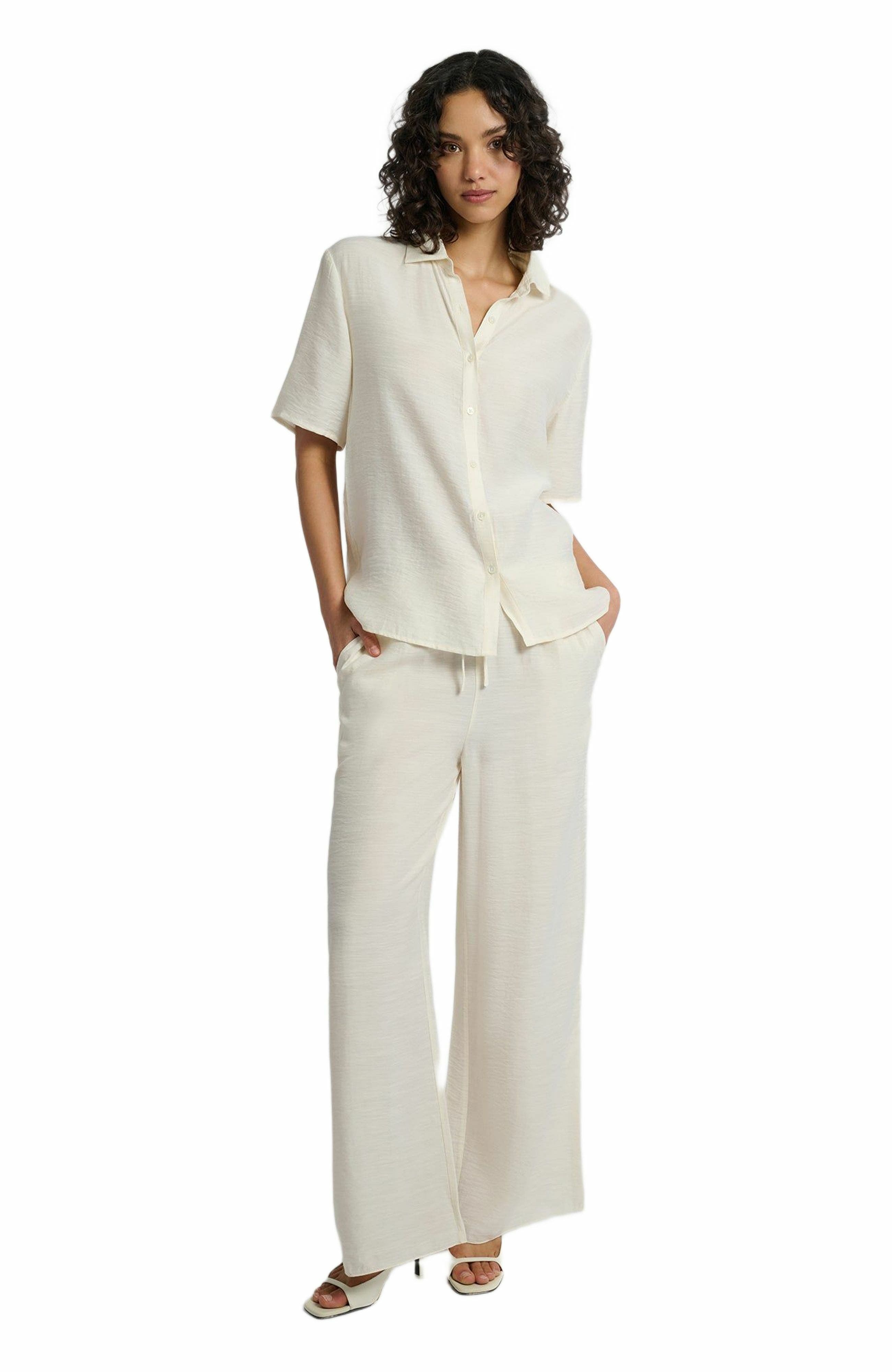 Crinkle Oversized Short Sleeve Button Up Shirt