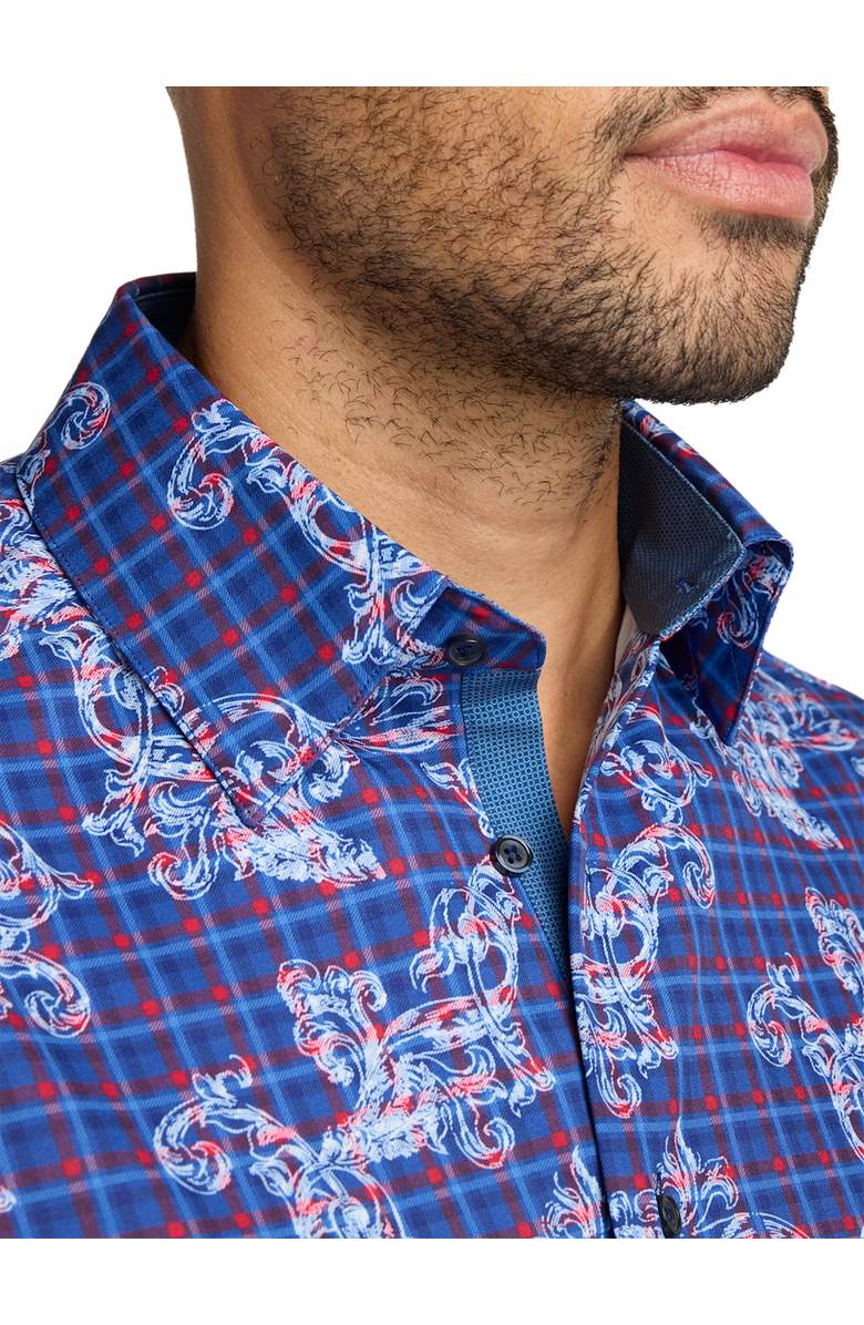 Paul Fredrick Performance Stretch Check Casual Shirt, Alternate, color, Navy/Red