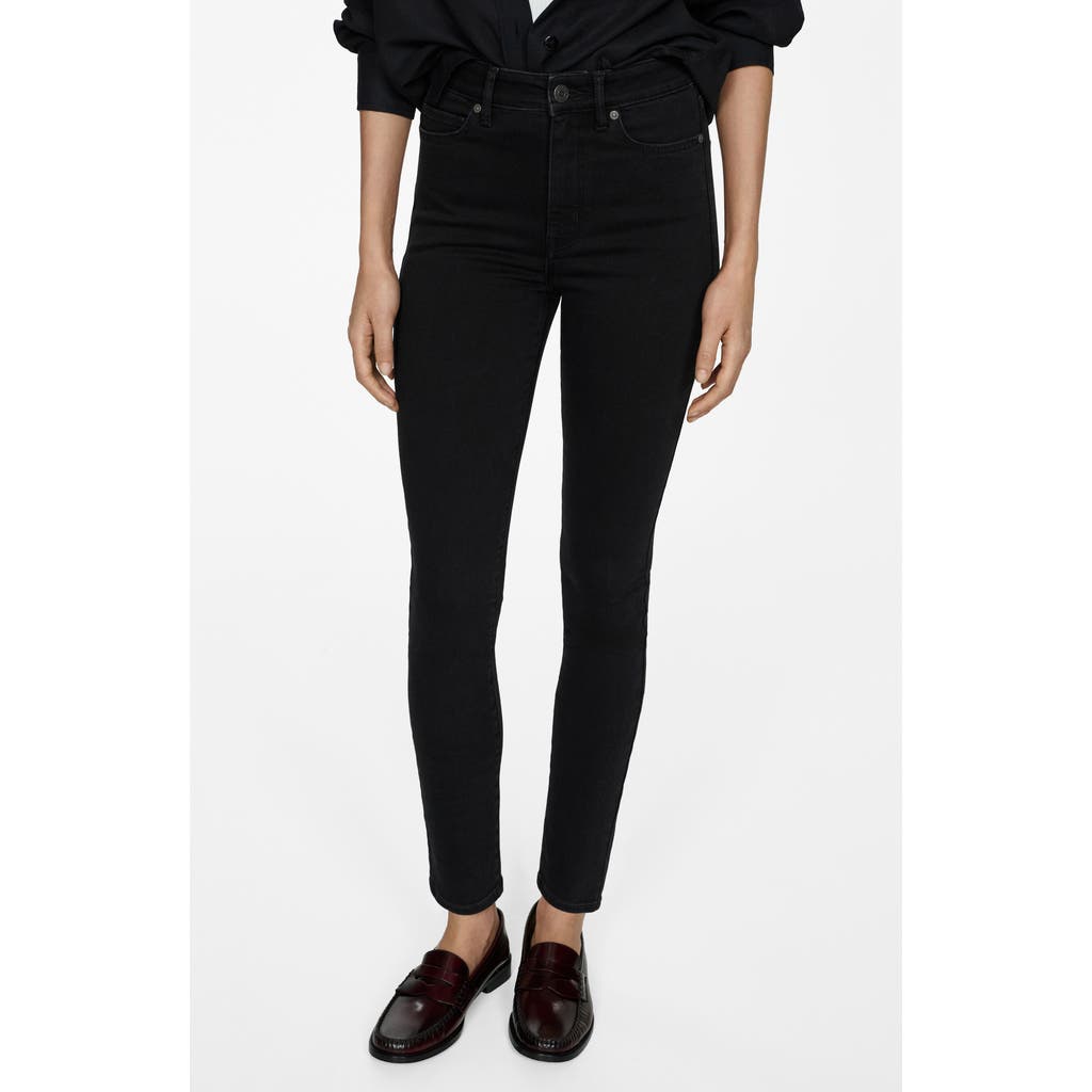 Shop Mango Carla High Waist Skinny Jeans In Black Denim