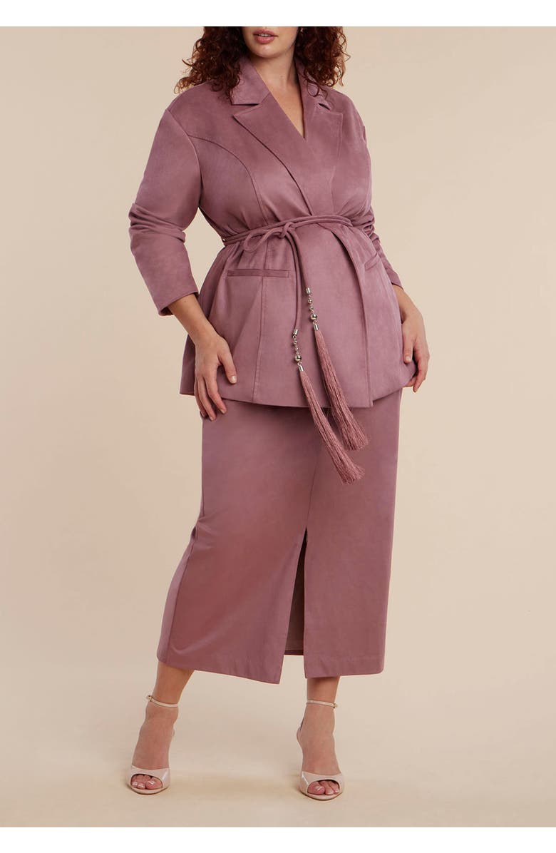 ELOQUII Faux Suede Tassel Belted Blazer, Alternate, color, Wistful Mauve