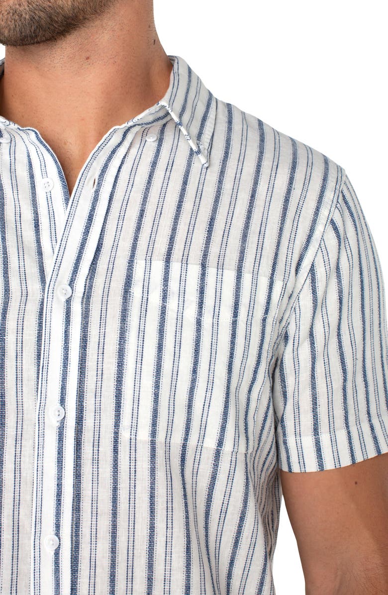 Liverpool Los Angeles Stripe Short Sleeve Linen & Cotton Button-Up Shirt, Alternate, color, 