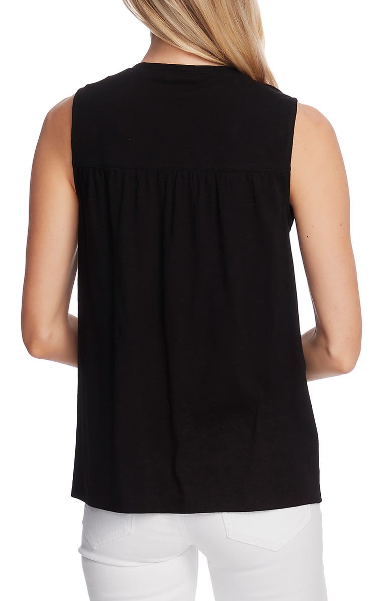 Vince Camuto Embroidered Yoke Sleeveless Cotton Blend Top, Alternate, color, 