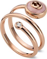 Gucci Interlocking-G Diamond & Pink Opal Coil Ring