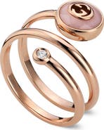 Gucci Interlocking-G Diamond & Pink Opal Coil Ring