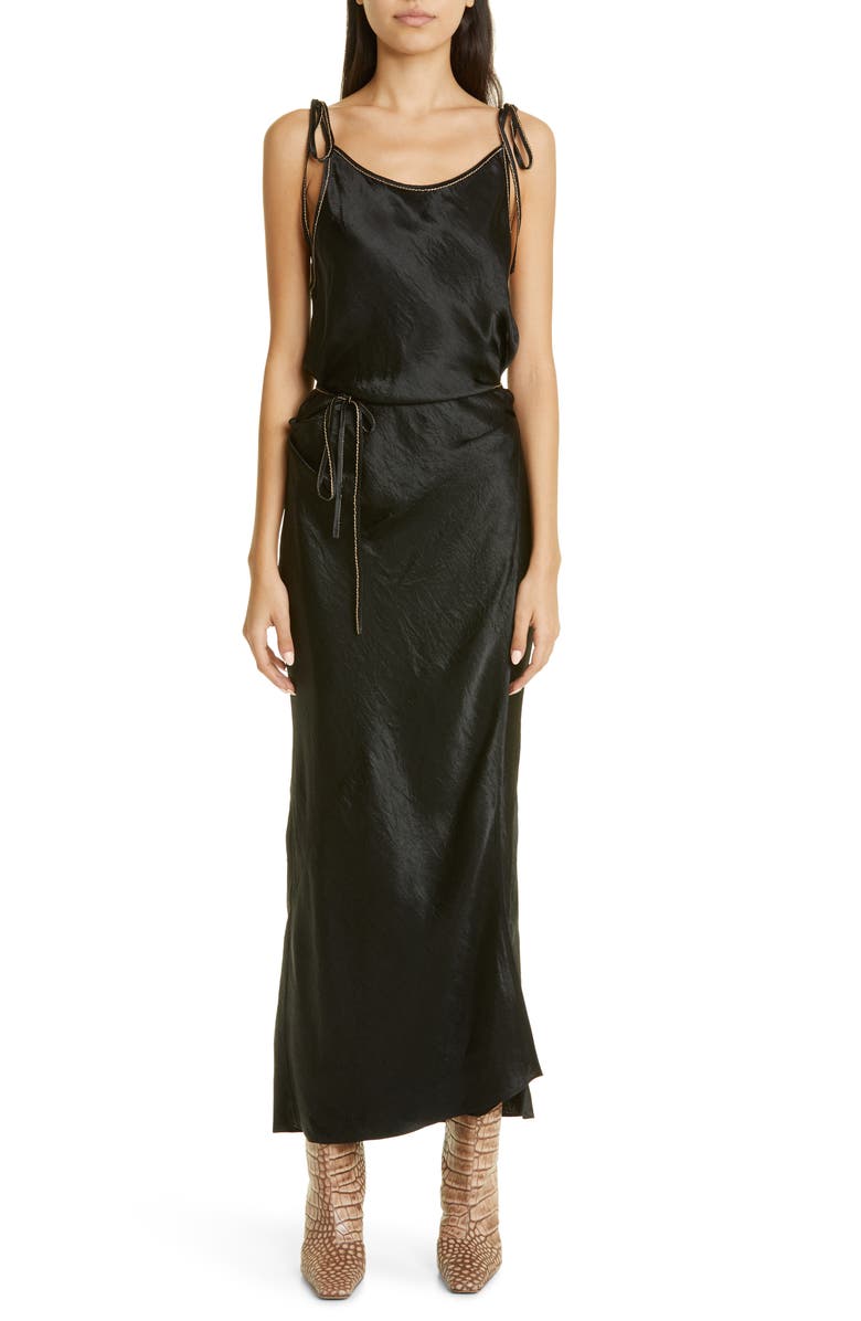 Acne Studios Dayla Crinkle Satin Wrap Dress, Main, color, 
