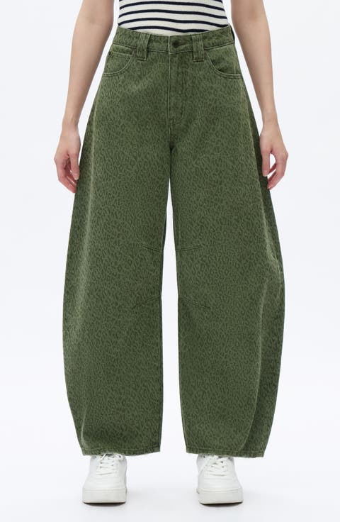 Leopard Print High Waist Drop Crotch Barrel Jeans