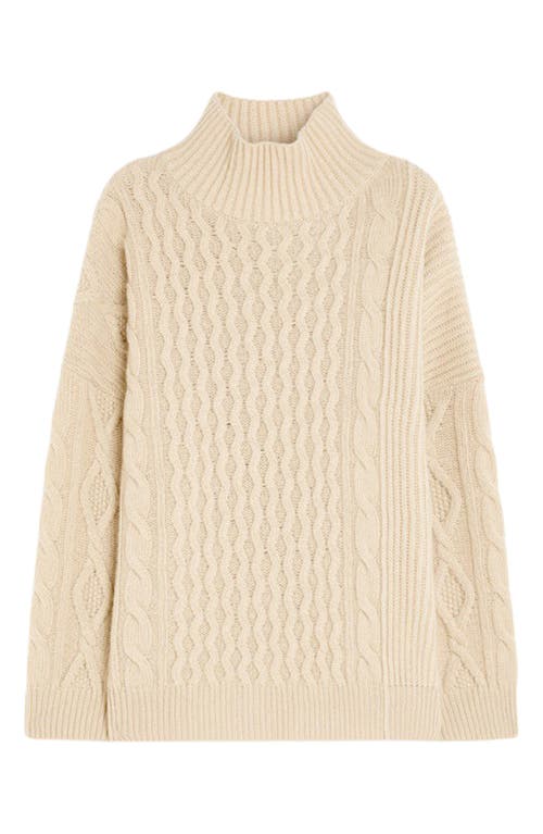 Weekend Max Mara Veneto Turtleneck Cable Stitch Virgin Wool Sweater in Sand 