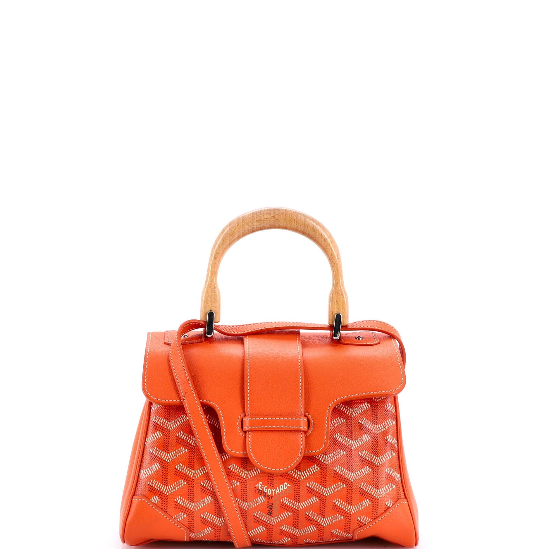 Pre-Owned Goyard Saigon Top Handle Bag Coated Canvas with Leather Mini, Main, color, Orange