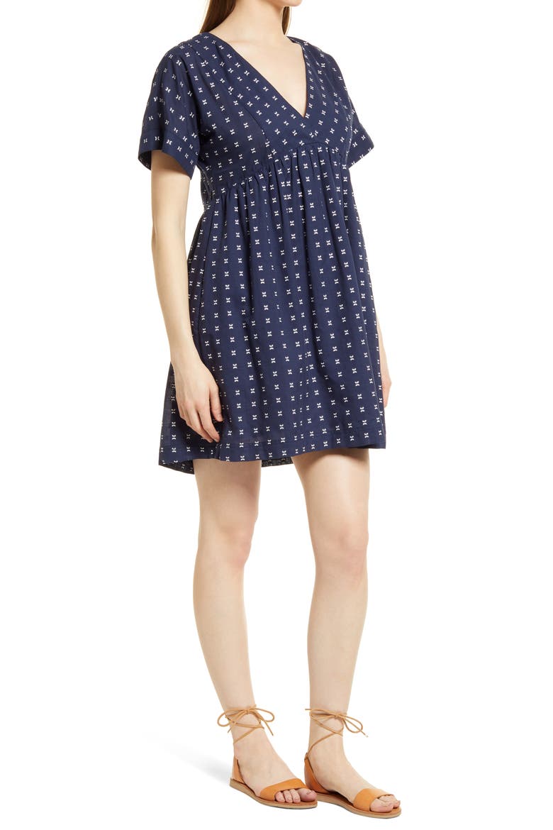 V-Neck Dolman-Sleeve Minidress, Alternate, color, BLUE/ WHITE DOBBY