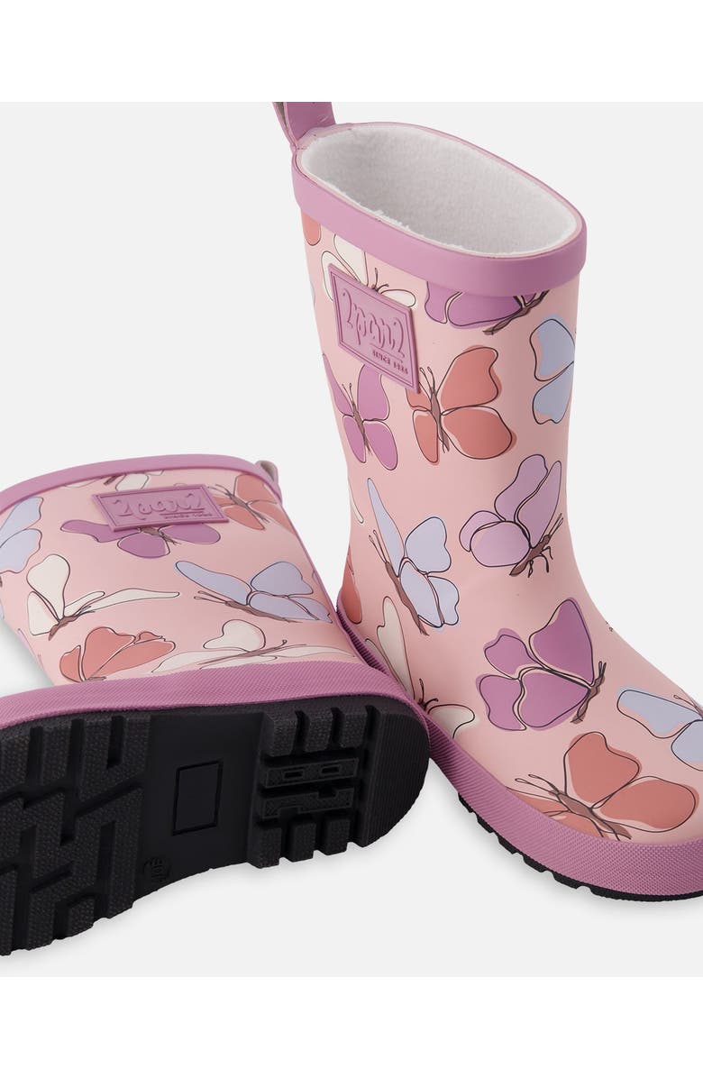 Deux par Deux Waterproof Butterfly Rain Boots in Natural Rubber, Alternate, color, Pink Butterfly Print
