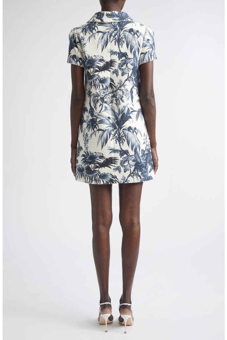 Palm Leaves Print Cotton & Wool Blend Tweed Dress, Alternate, color, NAVY/ IVORY