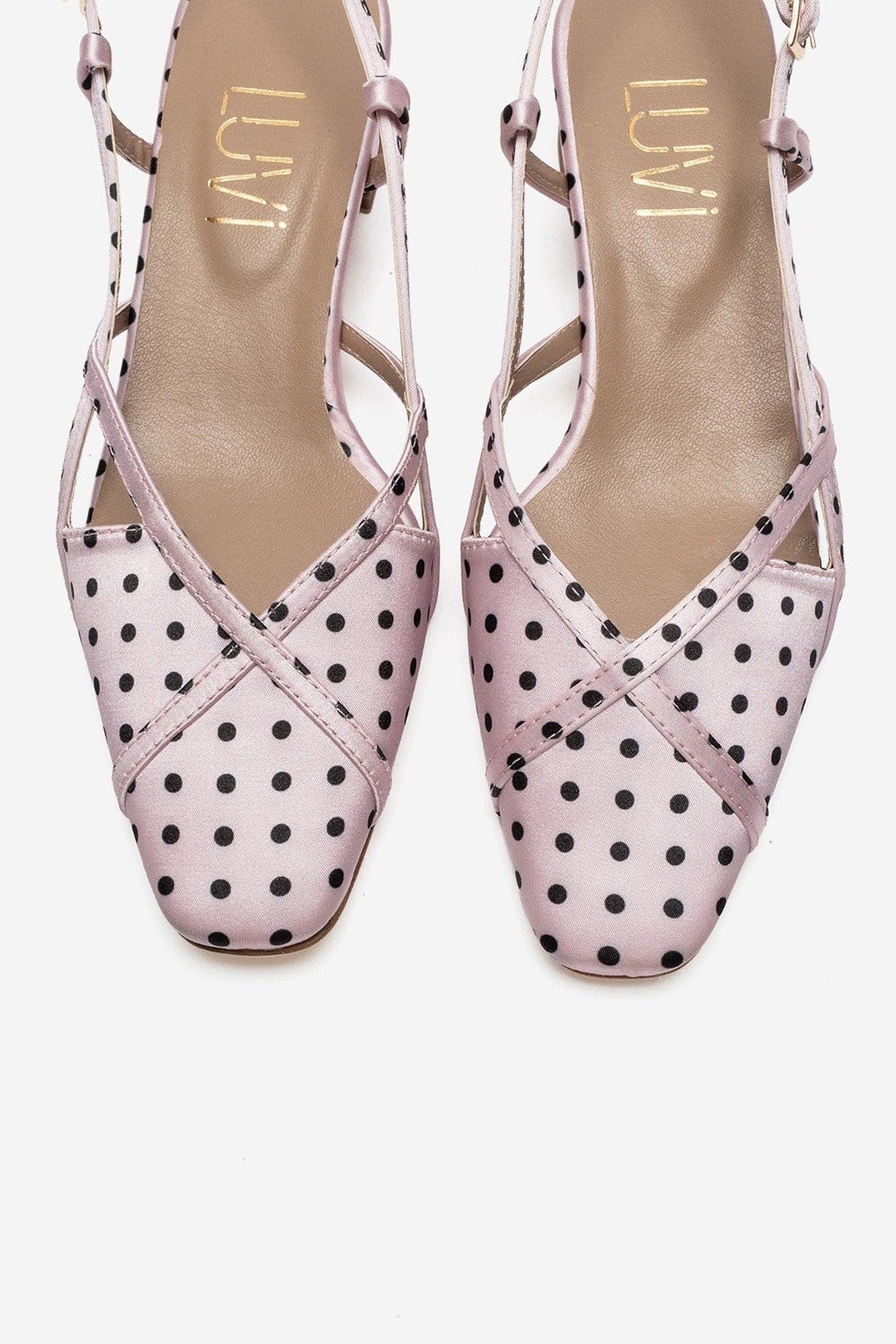 Olena Block Heel Slingback Pump, Alternate, color, Pink Black Polka Dot