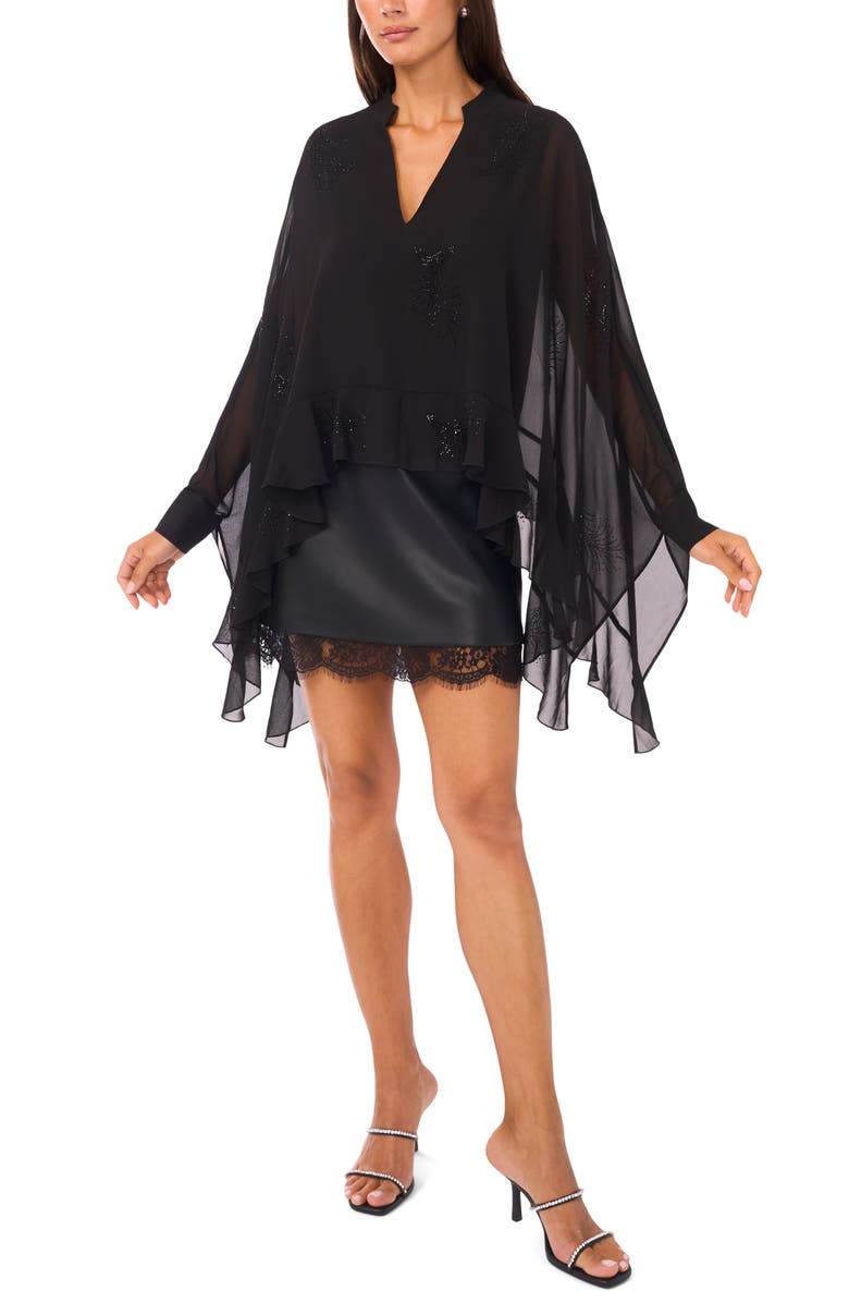 Vince Camuto Rhinestone Long Sleeve Top, Alternate, color, Rich Black