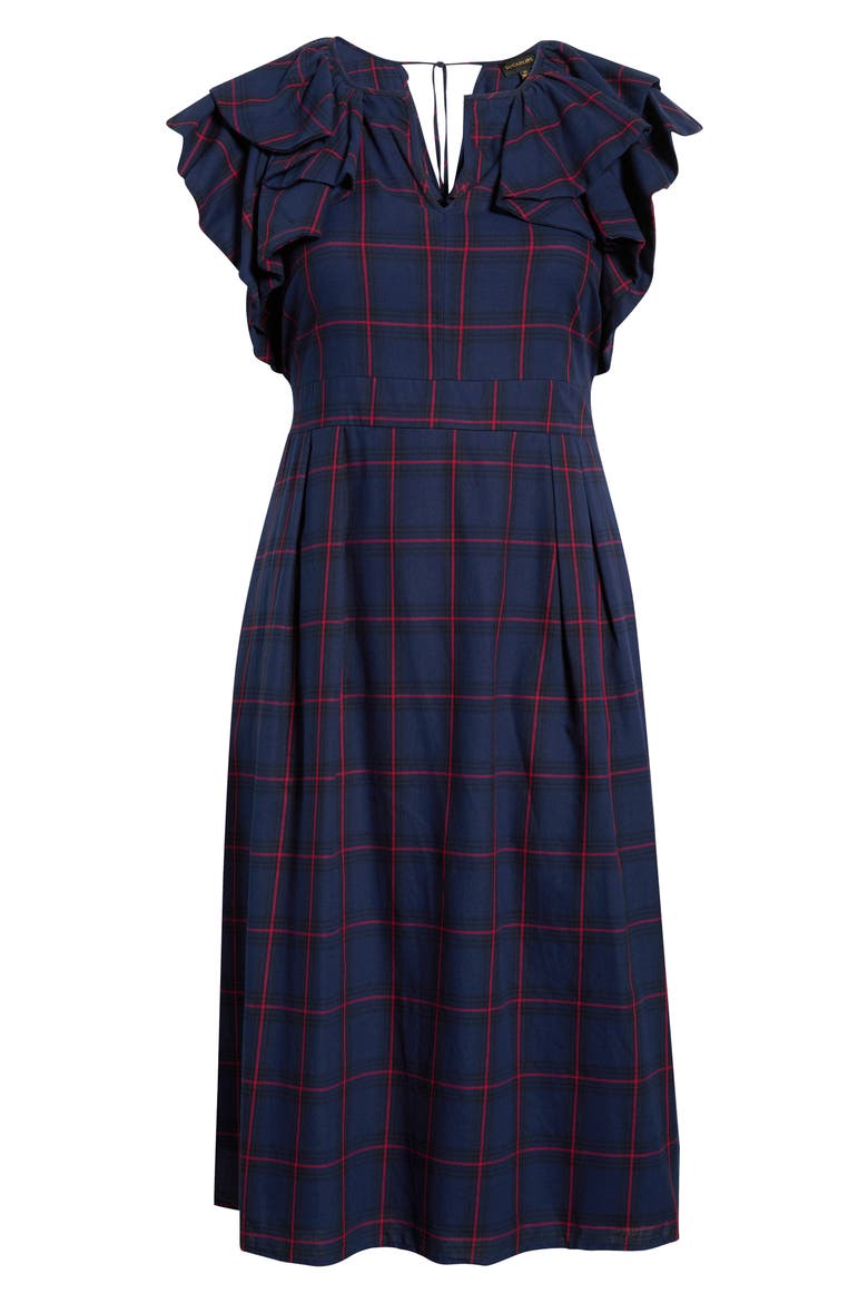 Holbrook Plaid Santana Tie Back Cotton Midi Dress, Alternate, color, NAVY-RED