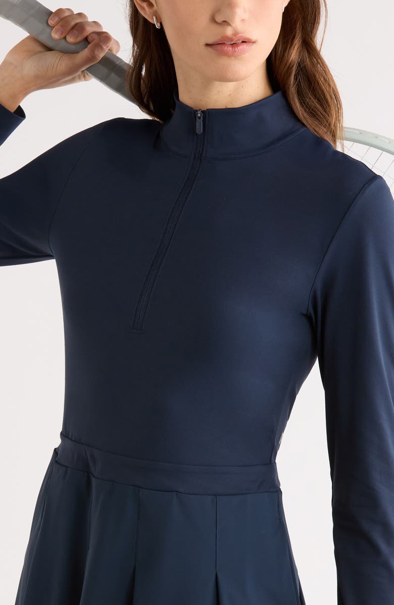 Zella Peak Hybrid Long Sleeve Skater Dress, Alternate, color, Navy Sapphire