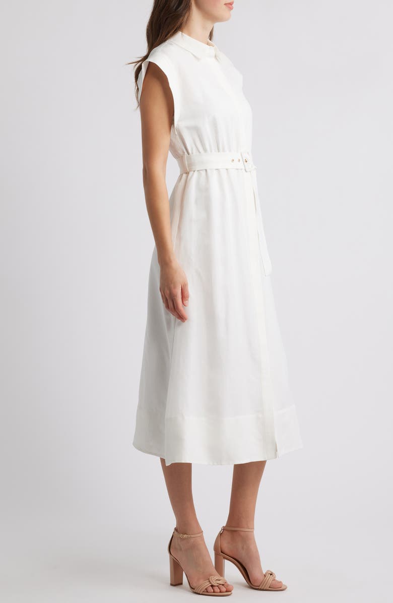Anne Klein Belted Linen Blend Midi Shirtdress, Alternate, color,