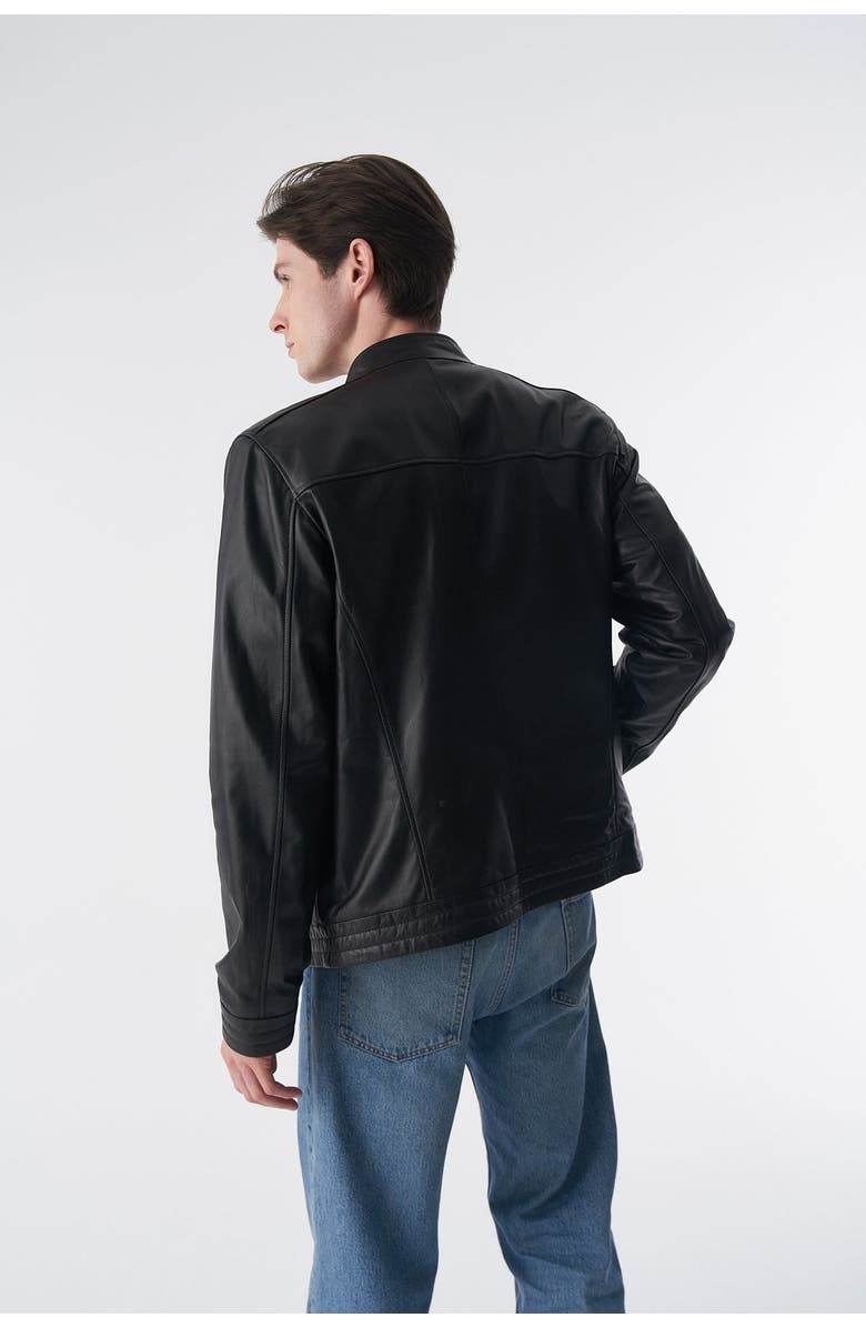 Furniq UK Cruiser Style Genuine Leather Jacket, Alternate, color, Black