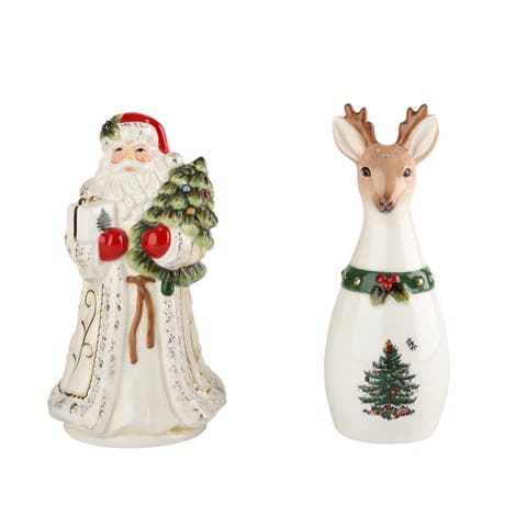 Christmas Tree Santa & Reindeer Salt & Pepper Shaker Set
