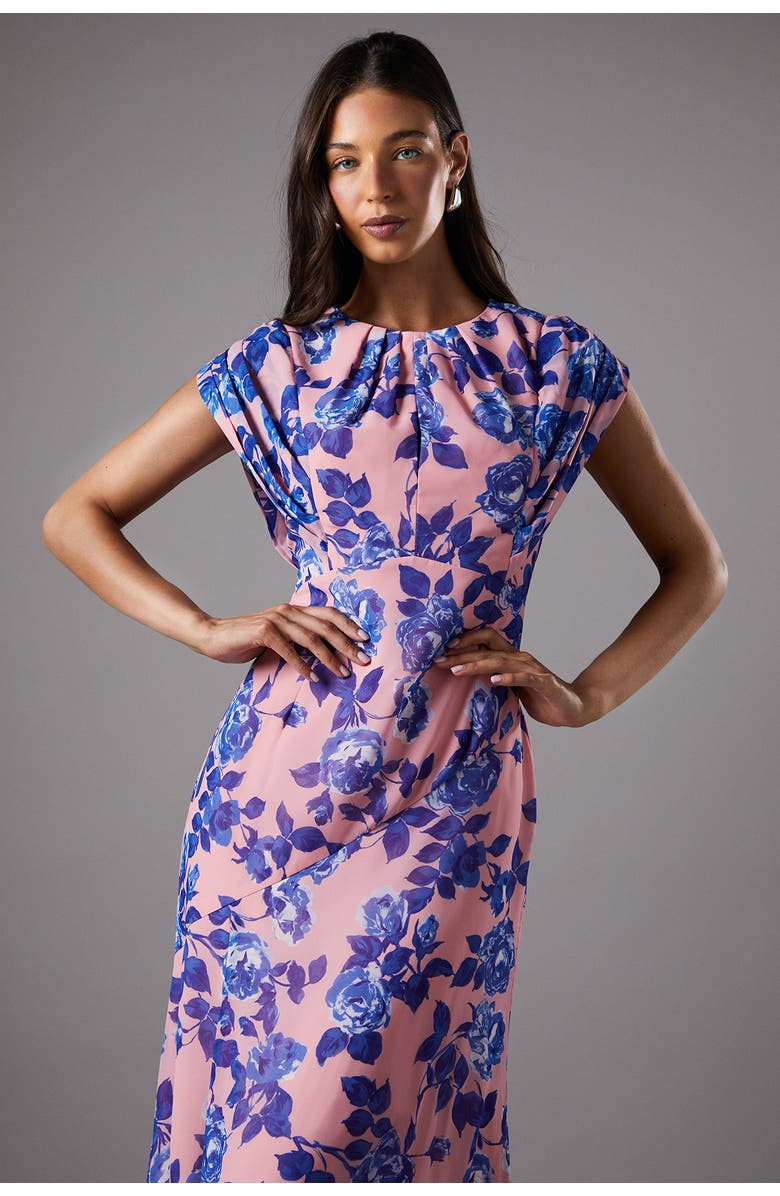 Coast Cap Sleeve Floral Chiffon Midi Dress, Alternate, color, Nude