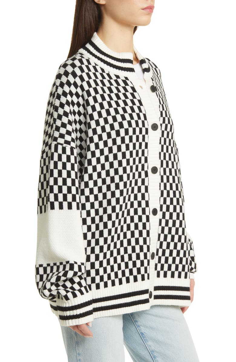 Dressed in Lala Get What I Want Grandpa Check Cardigan, Alternate, color, Black And White Check