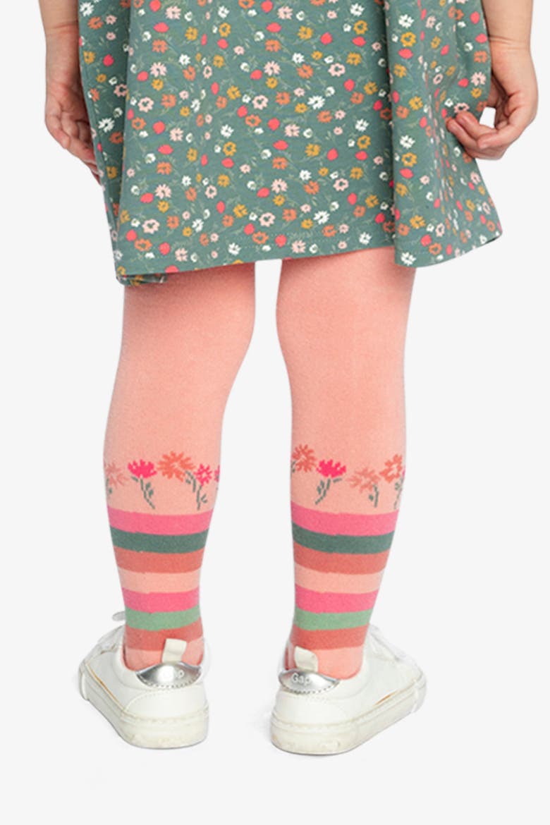 Knitted Floral Stripe Ankle Tights, Alternate, color, Very Pale Pink and Green
