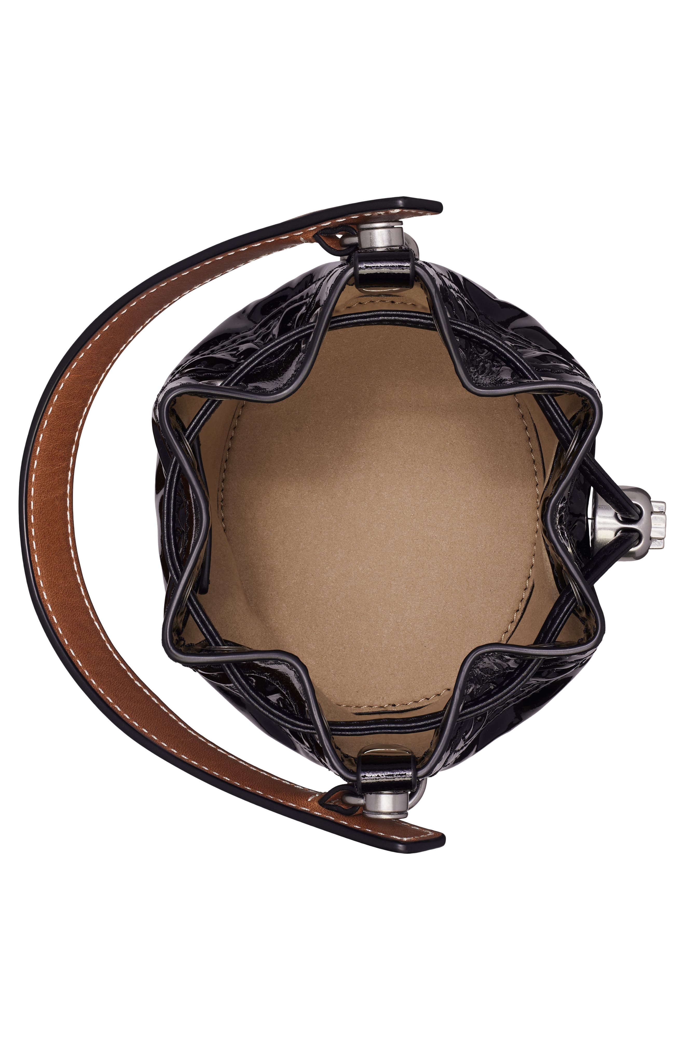 Tory Burch T Monogram Mini Puffy Patent Leather Bucket Bag, Alternate, color, 