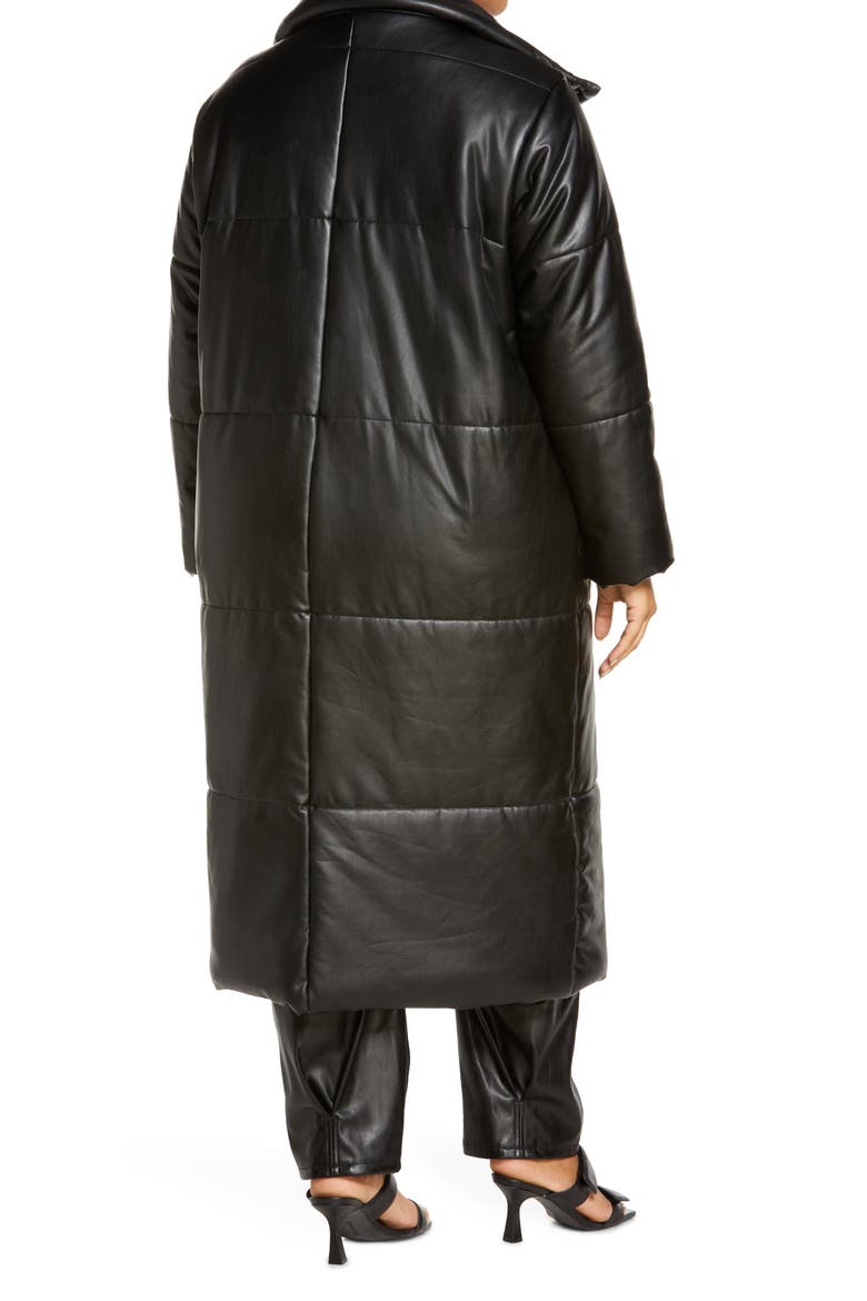 Faux Leather Maxi Puffer Coat, Alternate, color, BLACK