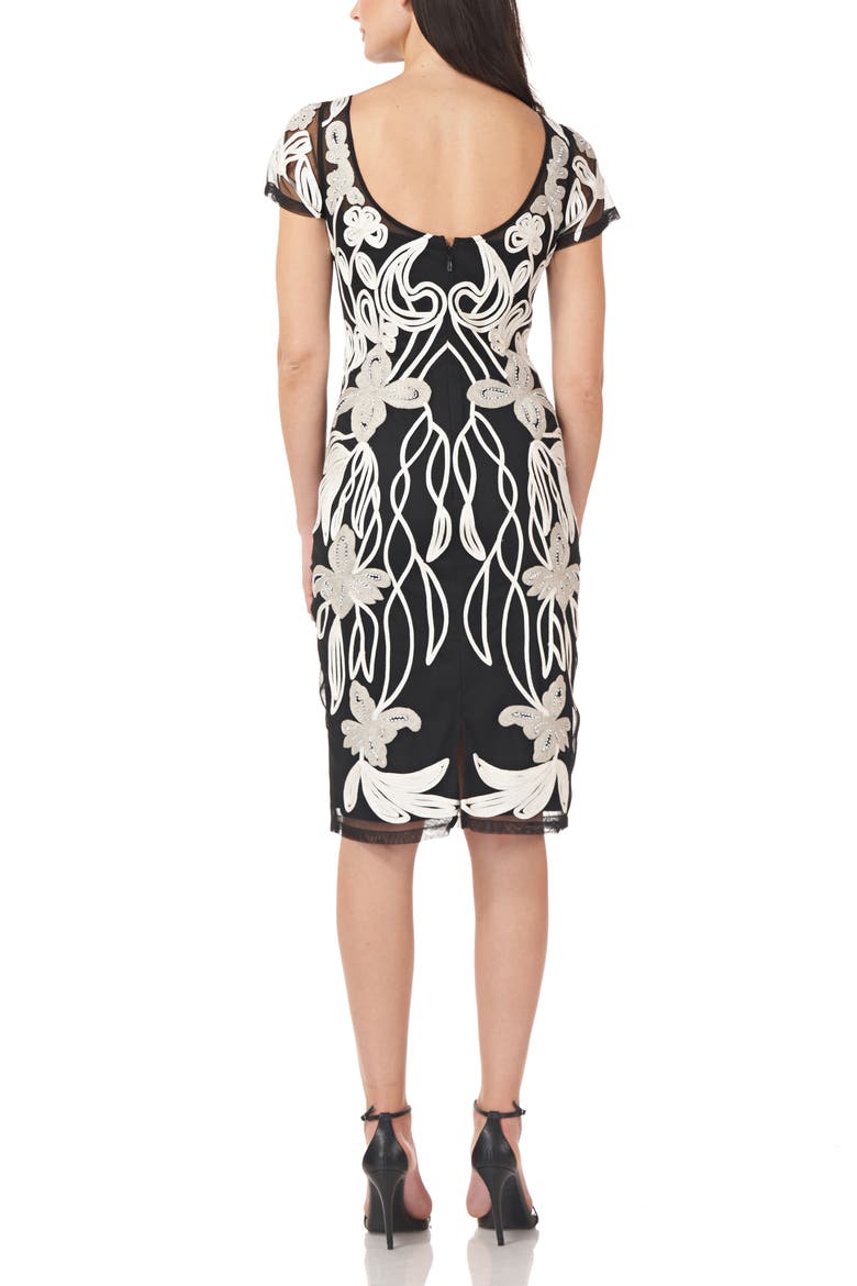 Art Nouveau Soutache Sheath Dress, Alternate, color, WHITE/ BLACK