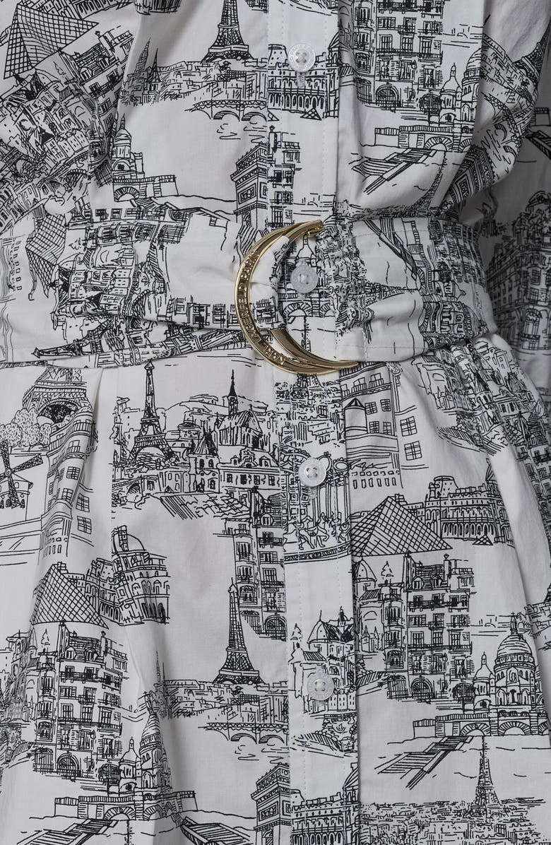 KARL LAGERFELD Landmark Print Cotton Shirtdress, Alternate, color, Soft White Black