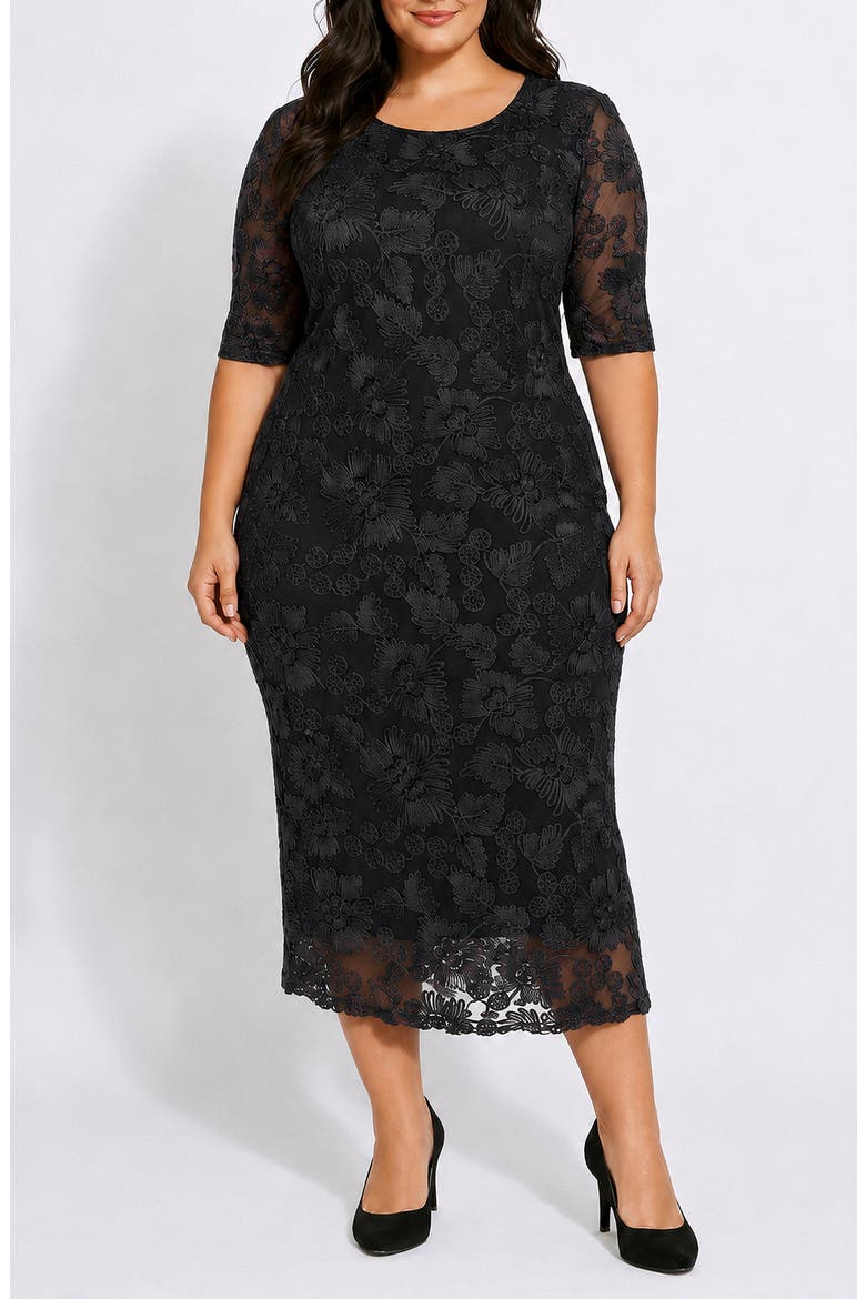Soutache Illusion Sleeve Midi Dress, Main, color, BLACK