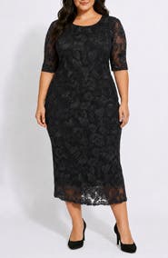 Oleg Cassini Soutache Illusion Sleeve Midi Dress