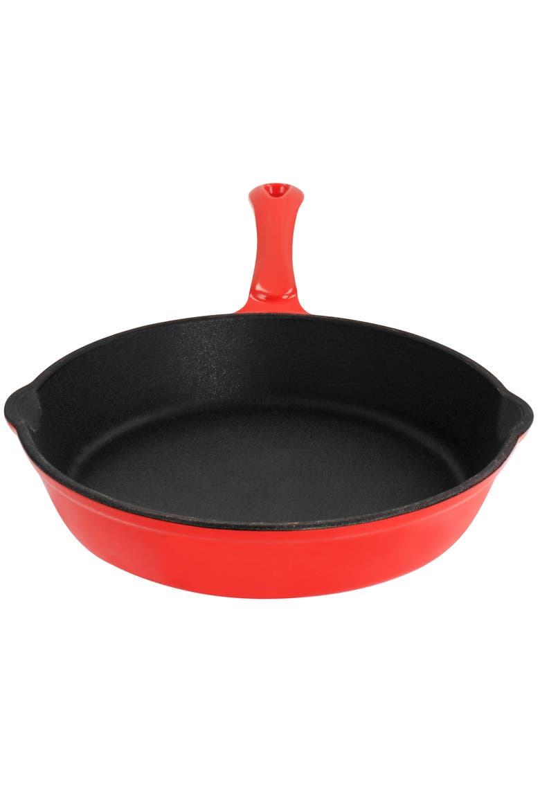 Enameled Round 8 Inch PreSeasoned Cast Iron Frying Pan, Alternate, color, Red