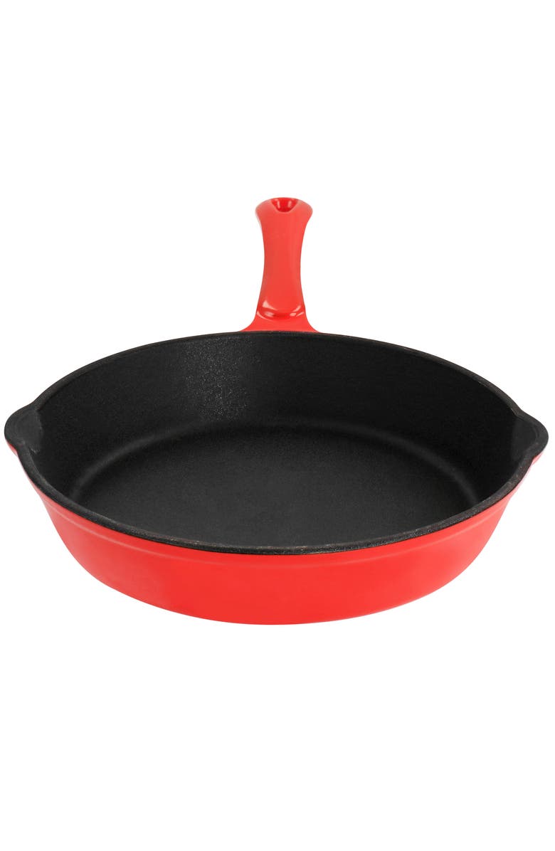 Megachef Enameled Round 8 Inch PreSeasoned Cast Iron Frying Pan, Alternate, color, Red