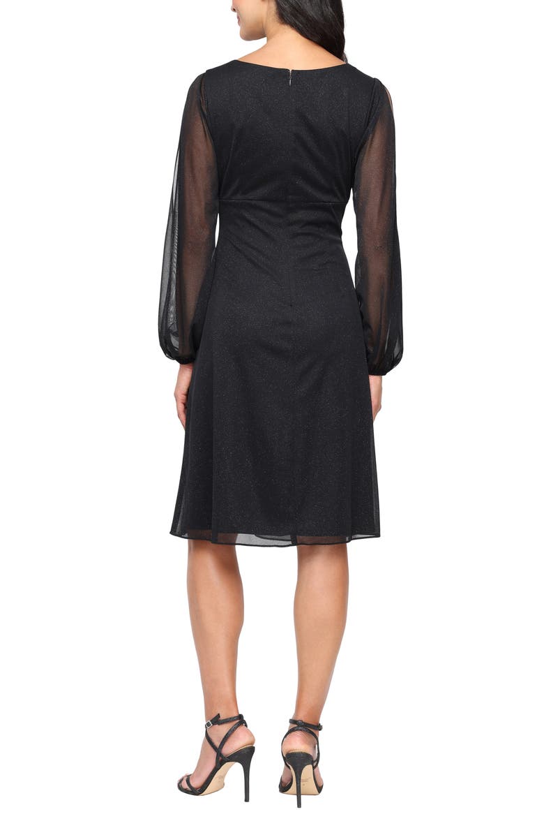 SL FASHIONS Metallic Illusion Long Sleeve Cocktail Dress, Alternate, color, Black