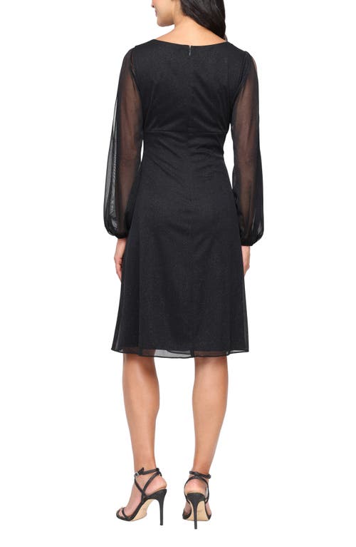 green emerald velvet dress SL Fashions Women's Glittered Illusion-Sleeve Dress - Black