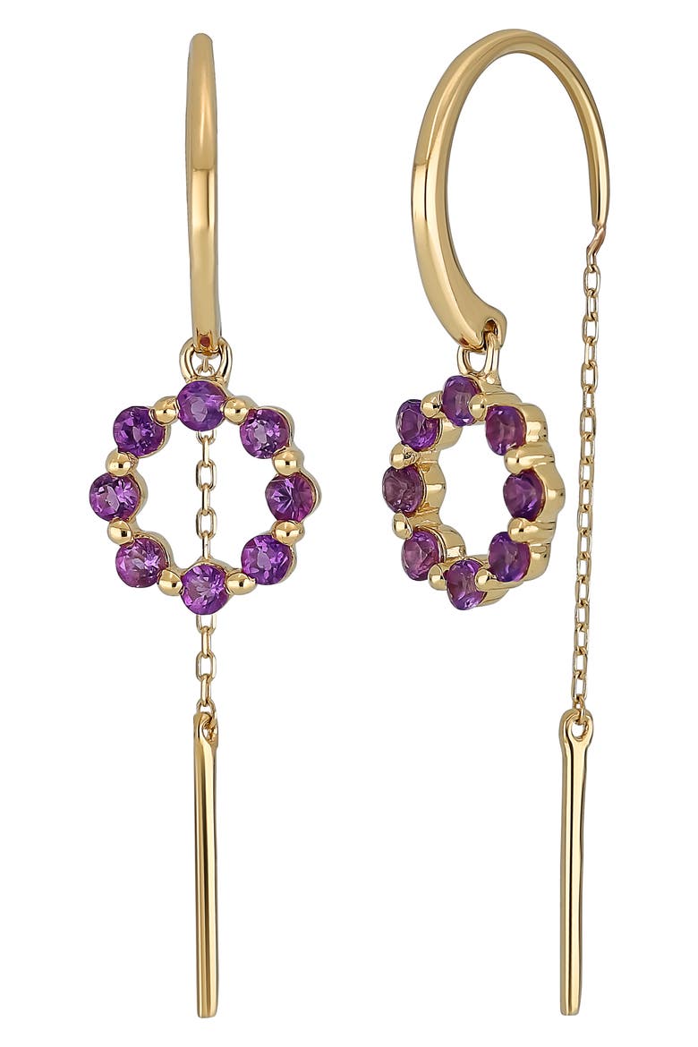 14K Gold Amethyst Threader Earrings, Main, color, 14KY