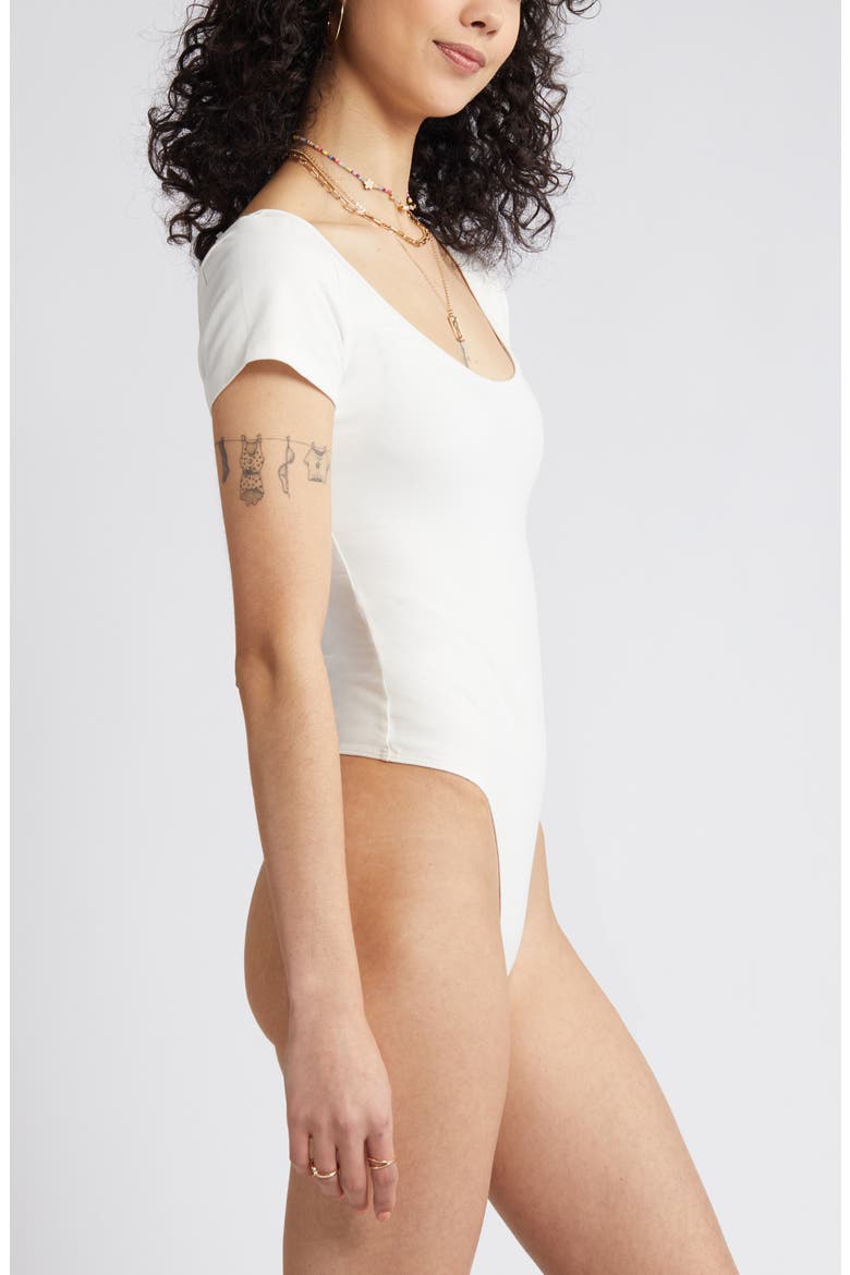 Scoop Neck Short Sleeve Bodysuit, Alternate, color, IVORY