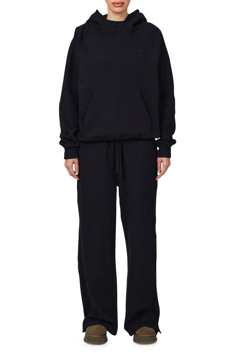 Ribbed Emblem Pullover Hoodie, Alternate, color, Black