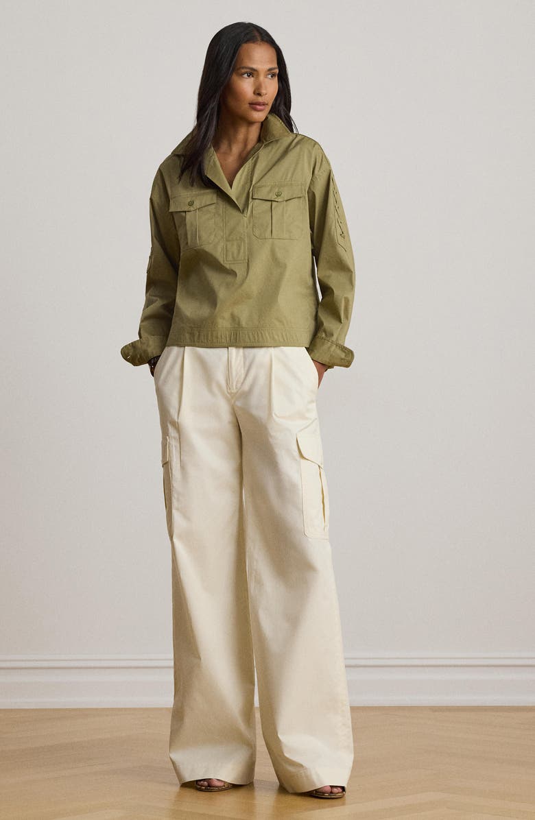 Lauren Ralph Lauren Silky Stretch Cotton Utility Shirt, Alternate, color, Light Agave Green
