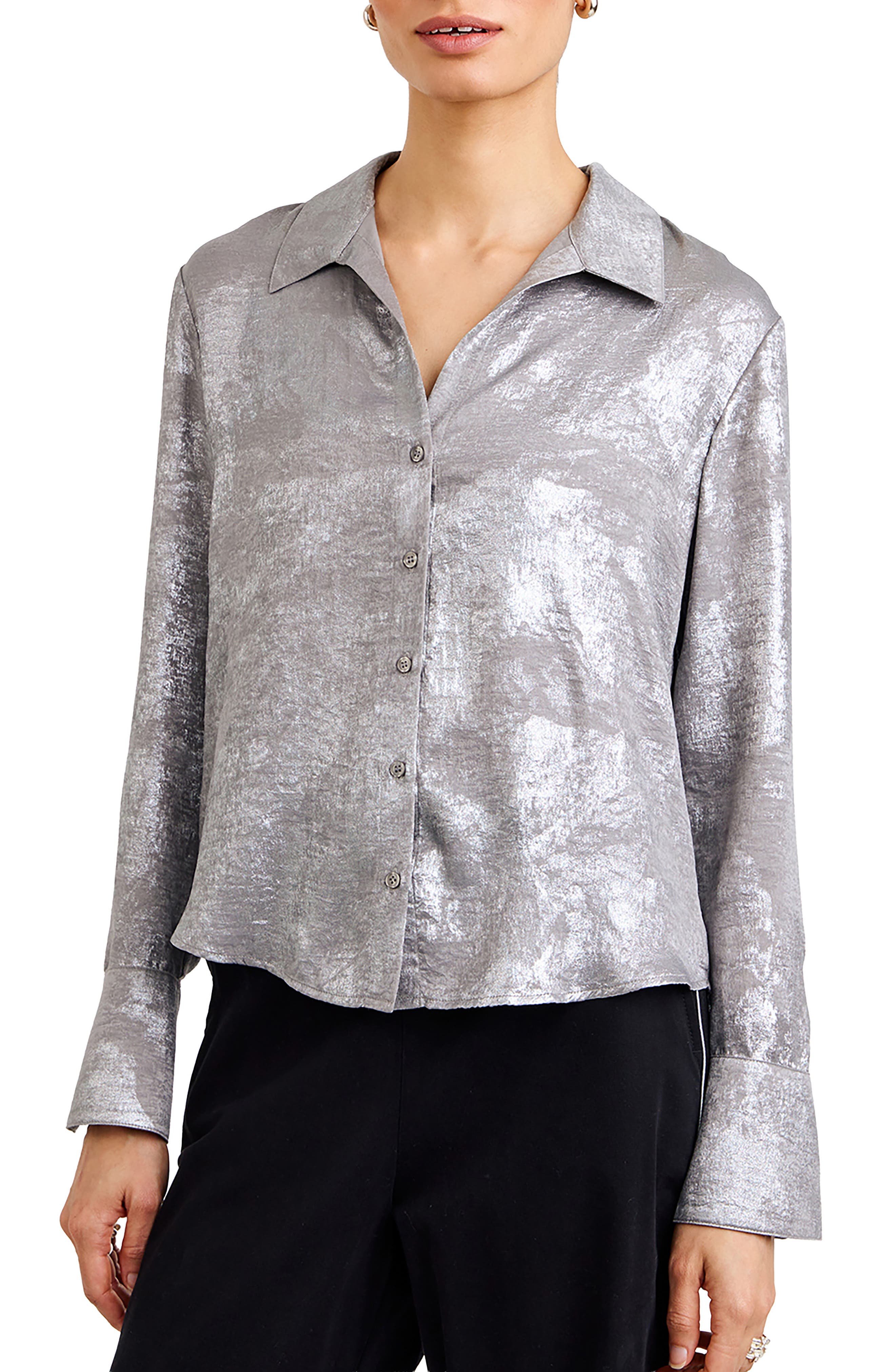Metallic Button-Up Shirt