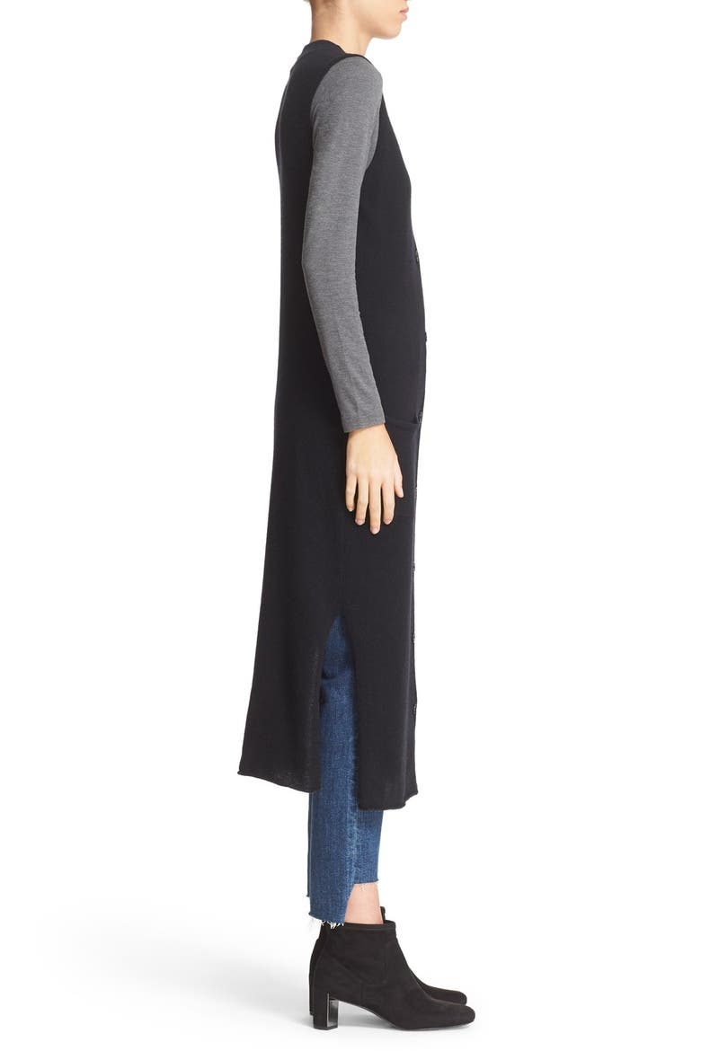 Button Front Knit Cashmere Maxi Vest, Alternate, color, BLACK